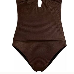 Land's End high waist ribbed chocolate brown shine bikini bottoms L 14-16